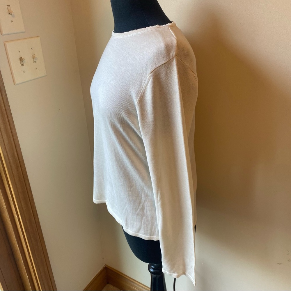 SILX Sweater Top White Silk Blend Long Sleeve Top Stretch Crewneck Pullover XL - Picture 7 of 9